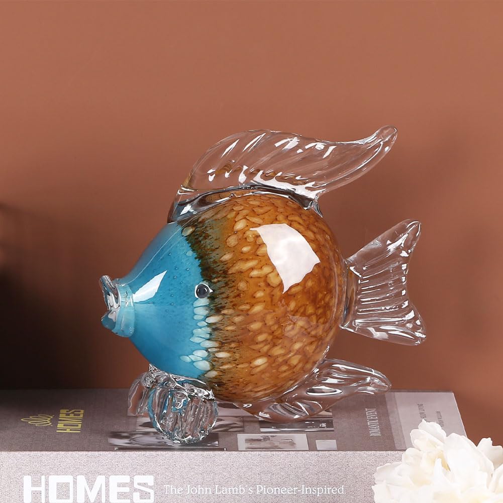 QIANLING Glass Fish Figurines - Coastal Home Decor, Modern Ocean Centerpieces for Living Room, Dining Area, Bathroom, Office, Coffee Table, Beach House, Nautical, Seaside, Entrance, Shelf Display