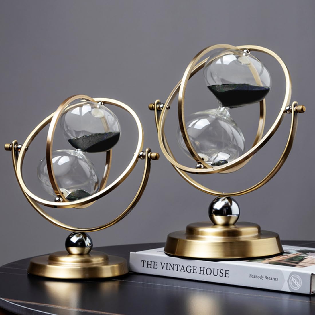 Hourglass Sand Timer, Hourglass Timer 60 Minutes, Large Metal 720° Rotating Hourglass, Brass Sand Clock 60 Min with Black Sand, Reloj De Arena 1 Hora, Gold 1 Hour Sandglass for Office Desk Home Gifts