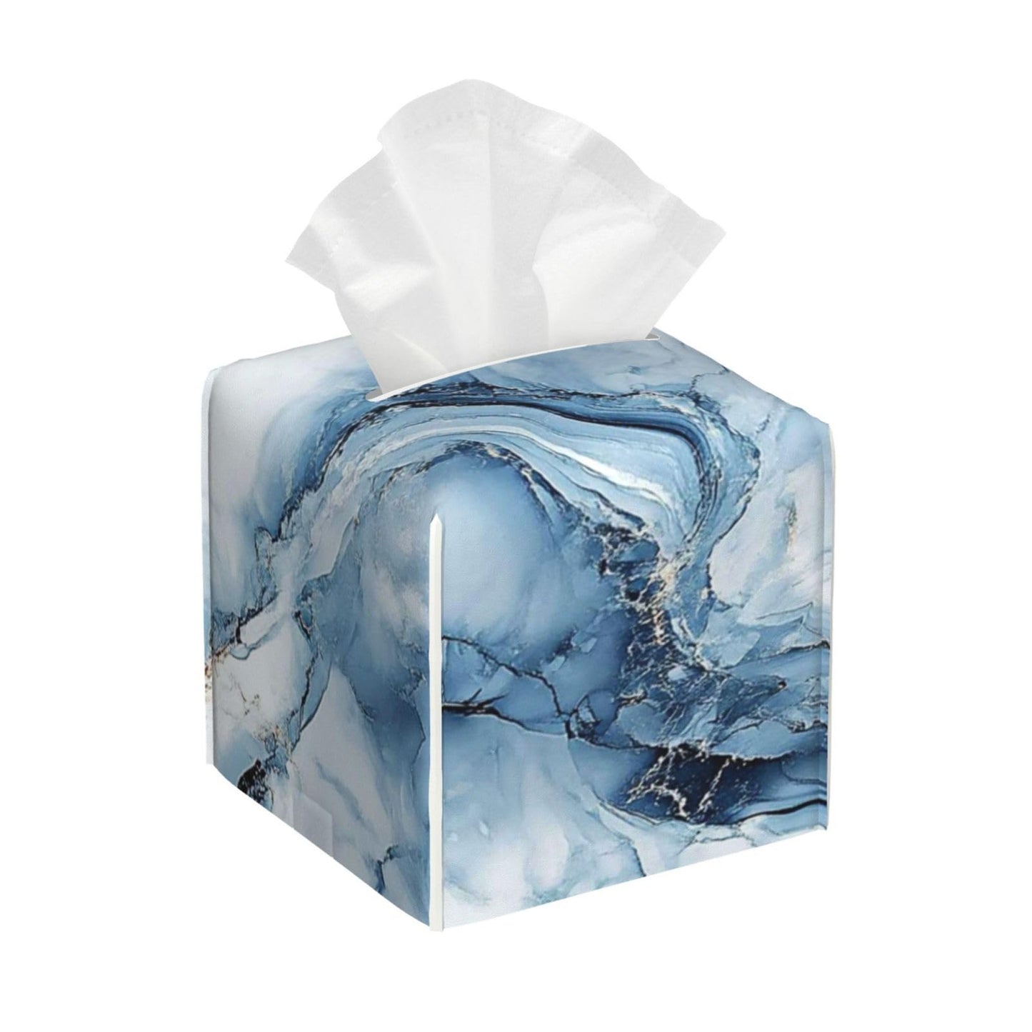 Blue Marble Tissue Box Cover Modern Square Leather Tissue Holder Decorative Facial Tissue Cube Paper Cover Case Organizer for Bathroom Night Stands Desk Tabletop Living Room Home