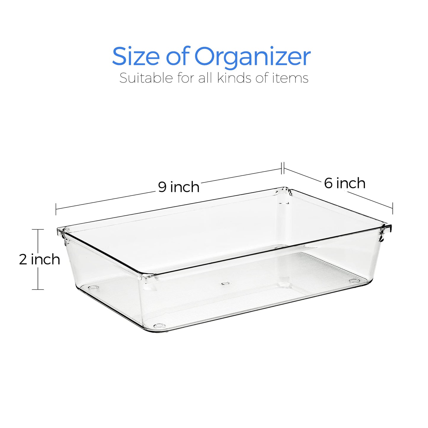 Ravinte 6 Pack Drawer Organizer - 6" X 9" Plastic Storage Bins, Acrylic Organizers with Non-Slip Pads Clear Desk Storage Tray for Makeup, Jewelries, Kitchen Utensils, Bathroom and Office
