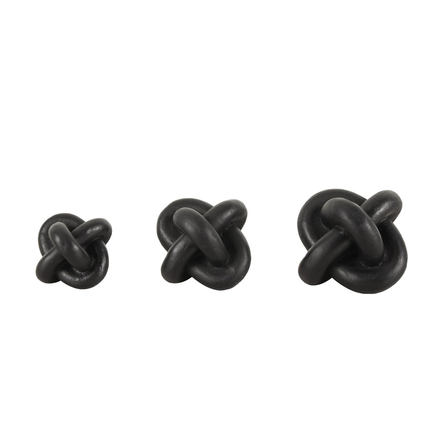 CosmoLiving by Cosmopolitan Resin Geometric Decorative Sculpture Knot Inspired Home Decor Statues, Set of 3 Accent Figurines 4", 4", 3"W, Black