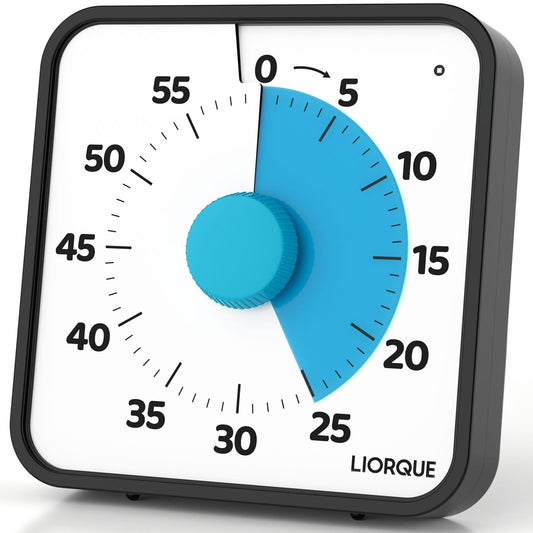 LIORQUE 60 Minute Visual Timer for Kids and Adults, Non-Ticking 7.5 Inch Large Visual Countdown Timers for Classroom Desk Countdown Clock with Magnetic Backing, Kids Pomodoro Timer Clock