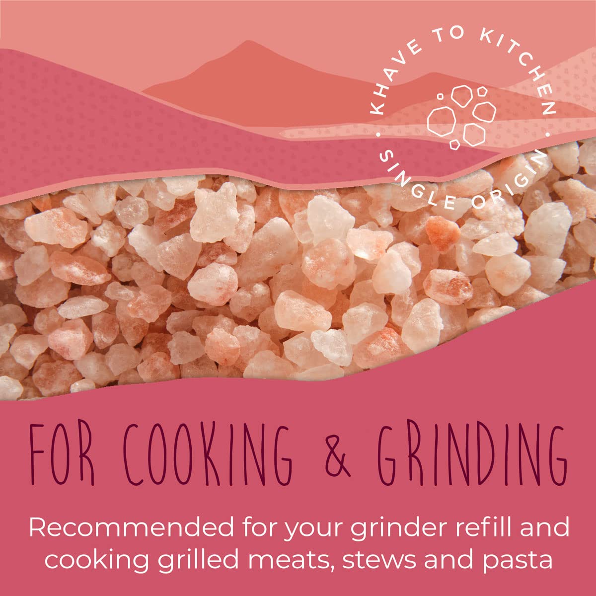 KHAVE Coarse Grain Himalayan Pink Salt - Hand-Picked for Purity | Grinding, Roasting, Brining & Smoking | Grinder Refill | No Additives | 12 oz / 350g