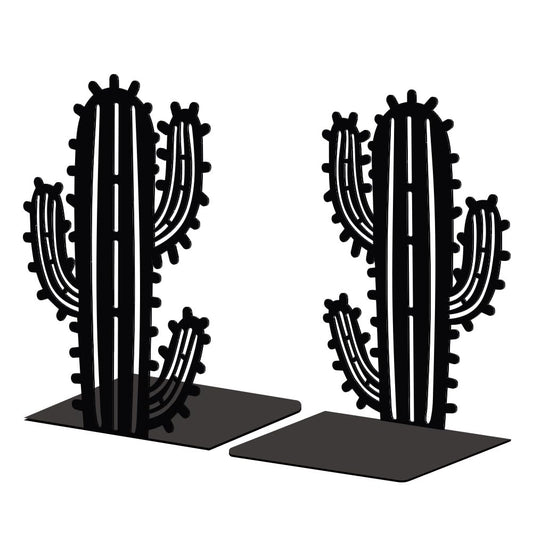 Peacoblue Metal Bookends for Shelves, Modern Decorative Heavy Duty Study Book Support Stoppers for Office, Desk, Shelf, Room 5.3"x4.3"x7.9" Cast Iron Simple Tall Bookends, 1 Pair (Cactus)