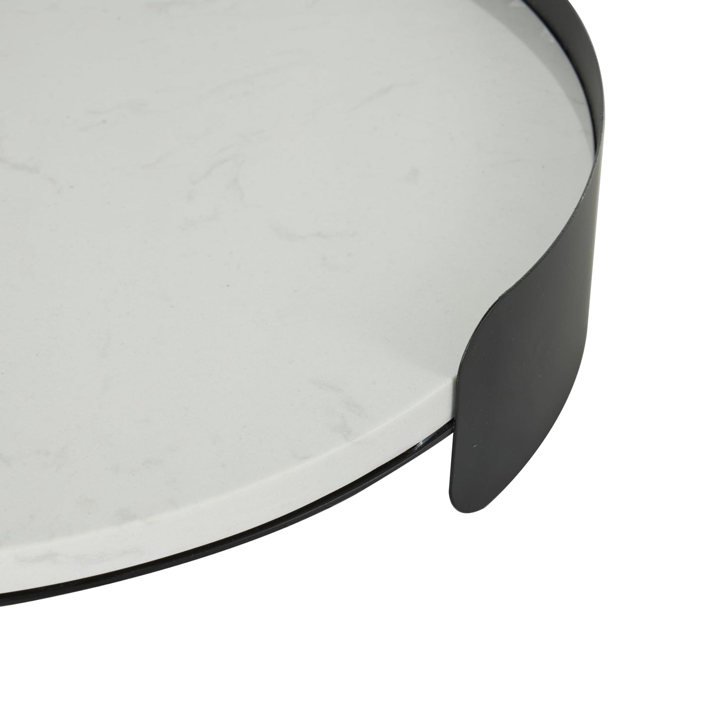 Deco 79 Marble Living Room Decor Tray Round Ottoman Tray with Black Metal Frame, Serving Tray 16" x 16" x 3", White