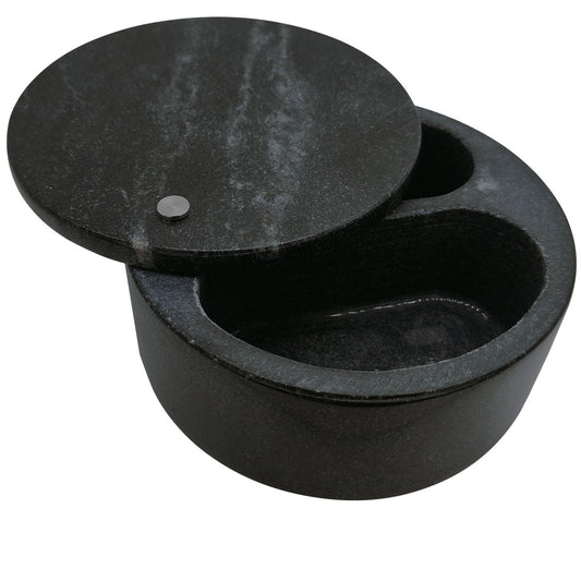 Kerixi Marble Salt Cellar and Storage Box with Two Compartments Salt Box with Swivel Lid for Storing Spice (Black)