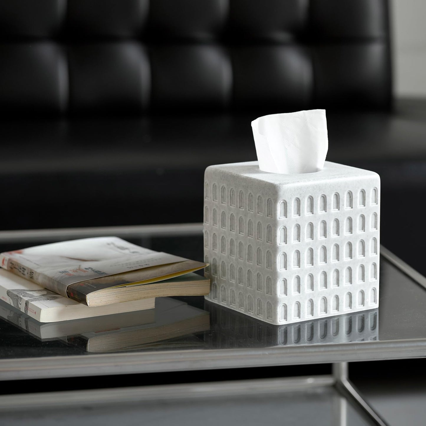 Colosseum Tissue Box Cover,Square Tissue Box Holder for Home Decor,Bathroom Countertop,Tabletop,Bedside Table,Office - Marble Grey