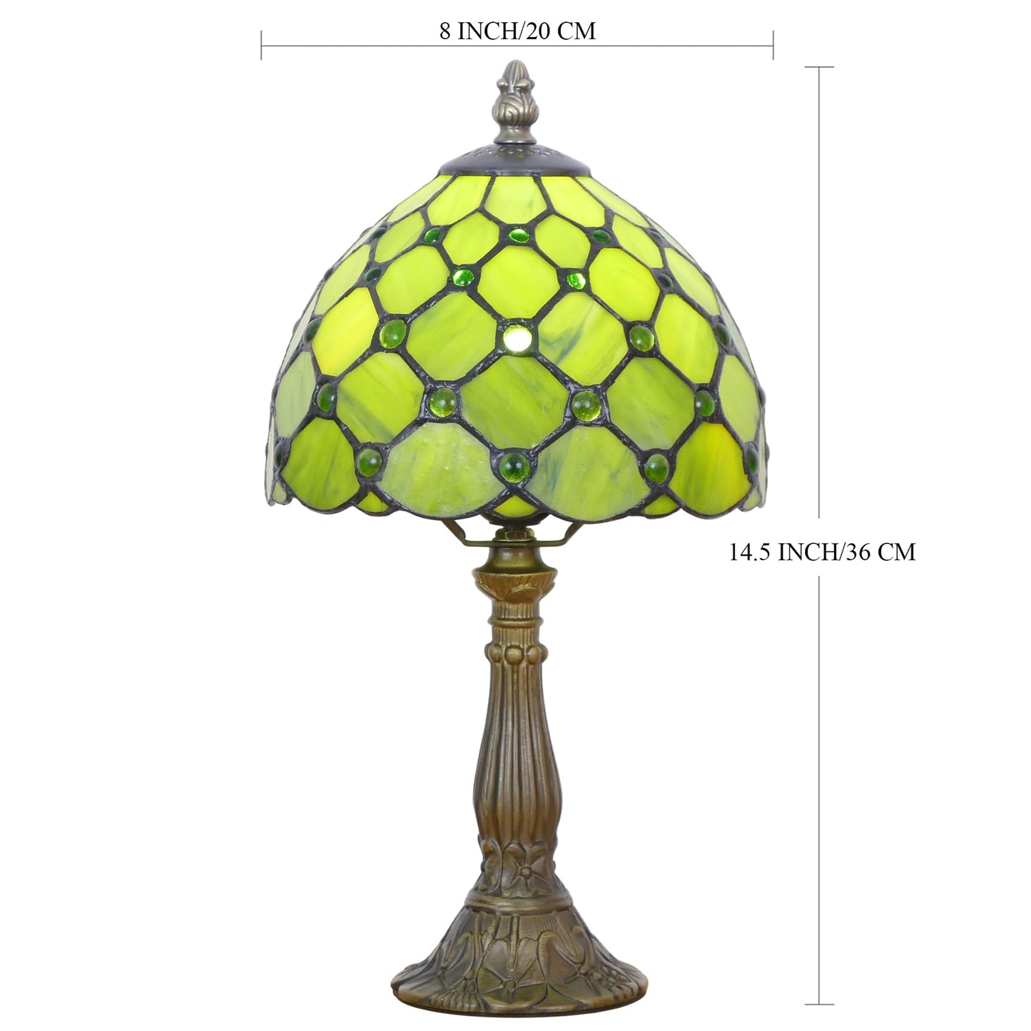WFAYNTIFL Small Tiffany Lamp Green Yellow Pearl Style W8H14.5 Inch