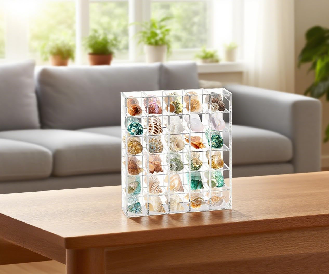 Acrylic Rock Display Case, Adjustable Rock Display Cabinet with Mirrored Back, Wall Mounted Stones Storage Box Showcase, Clear Display Case for Collectibles, Fossil, Shells, Mineral Crystal