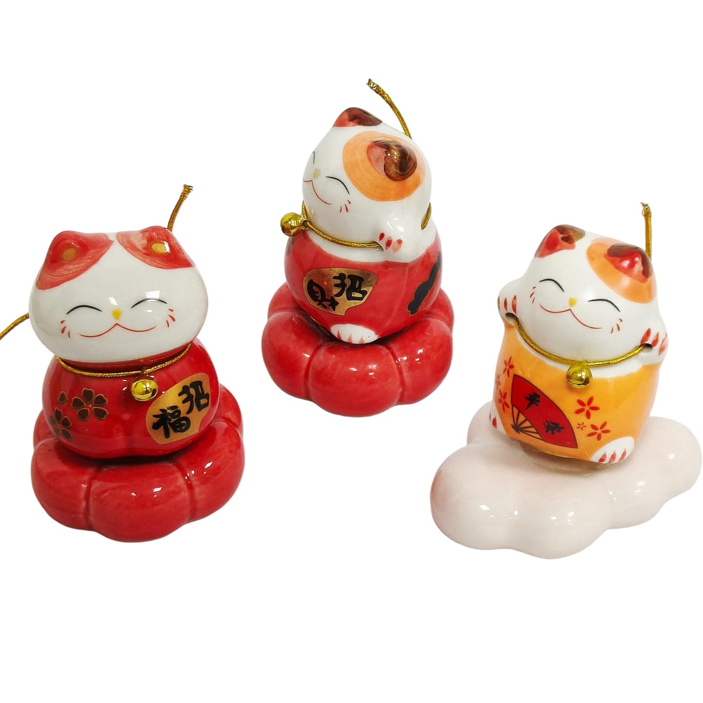 Amperer 3 PCS Rotating Ceramic Lucky Cat, Beckoning Fortune Cats with Brass Bearing for Wealth Luck & Health - Auspicious Desk Decor, Feng Shui Gift, Stress Relief Spinning Ornament (Rotatable Cat)