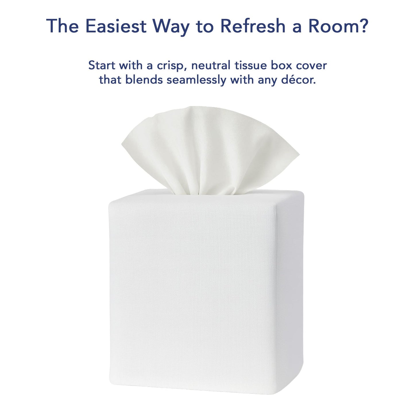 Jacaranda Living Square Tissue Box Cover, Linen/Cotton Fabric Tissue Holder, Decorative Cloth Tissue Cube Cover Tissue Box Cover, White Linen, Plain