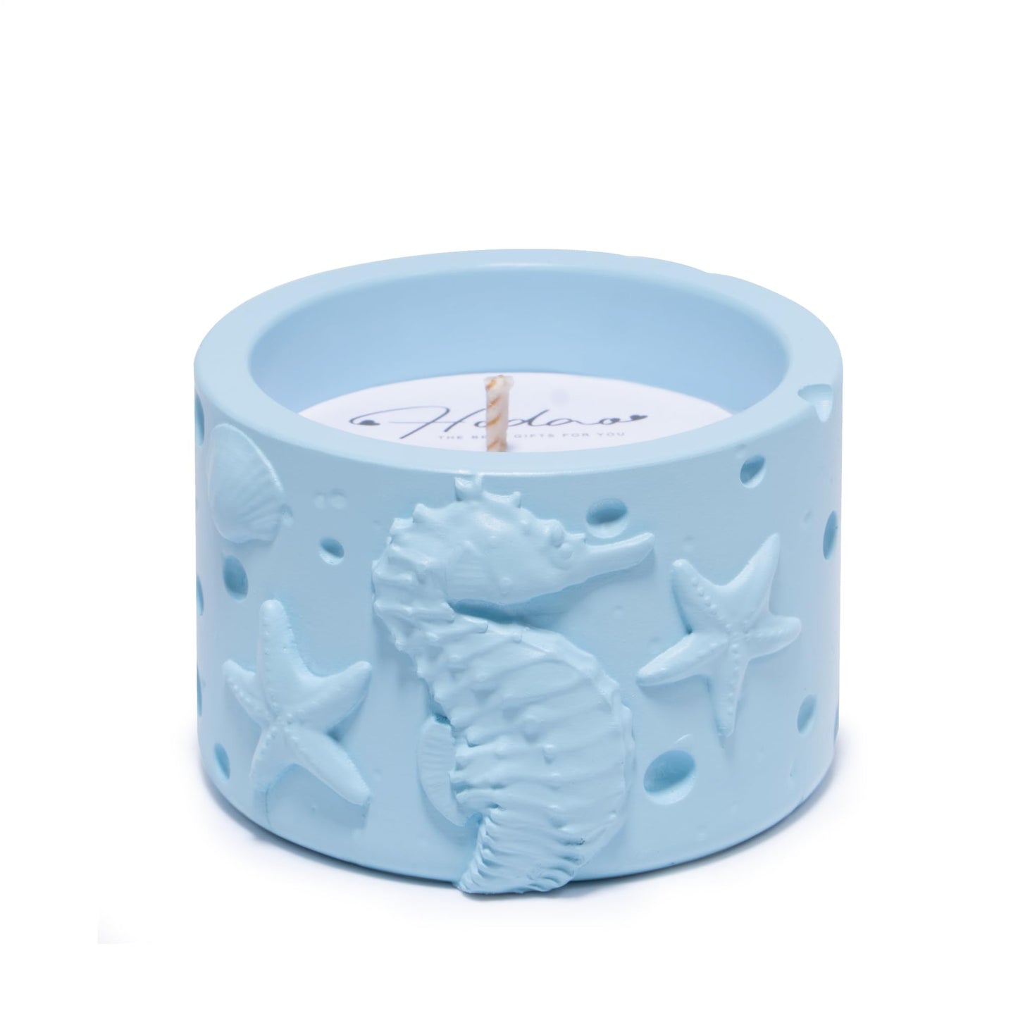 Hodao Oceanic Serenity Handcrafted Aromatherapy Box with Candle & Decor – Beach Rock Sculpture with Sea Turtle, Seashells, for Home, Bathroom, Yoga Room Decor (Blue-Seahorse)