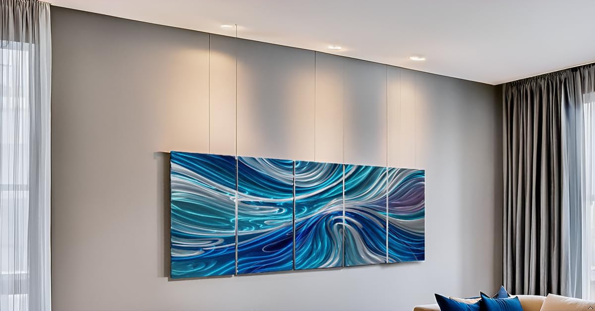NdcSkyArt Handcrafted 3D Abstract Blue and Silver Metal Wall Art