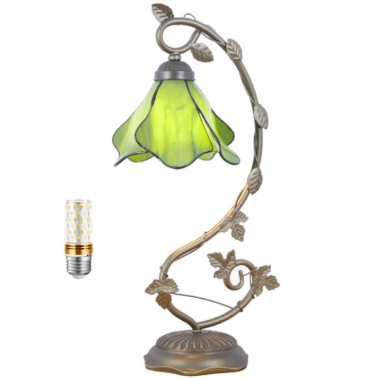 WFAYNTIFL Tiffany Table Lamp Green Yellow Morning Glory Style 8X10X21 Inch