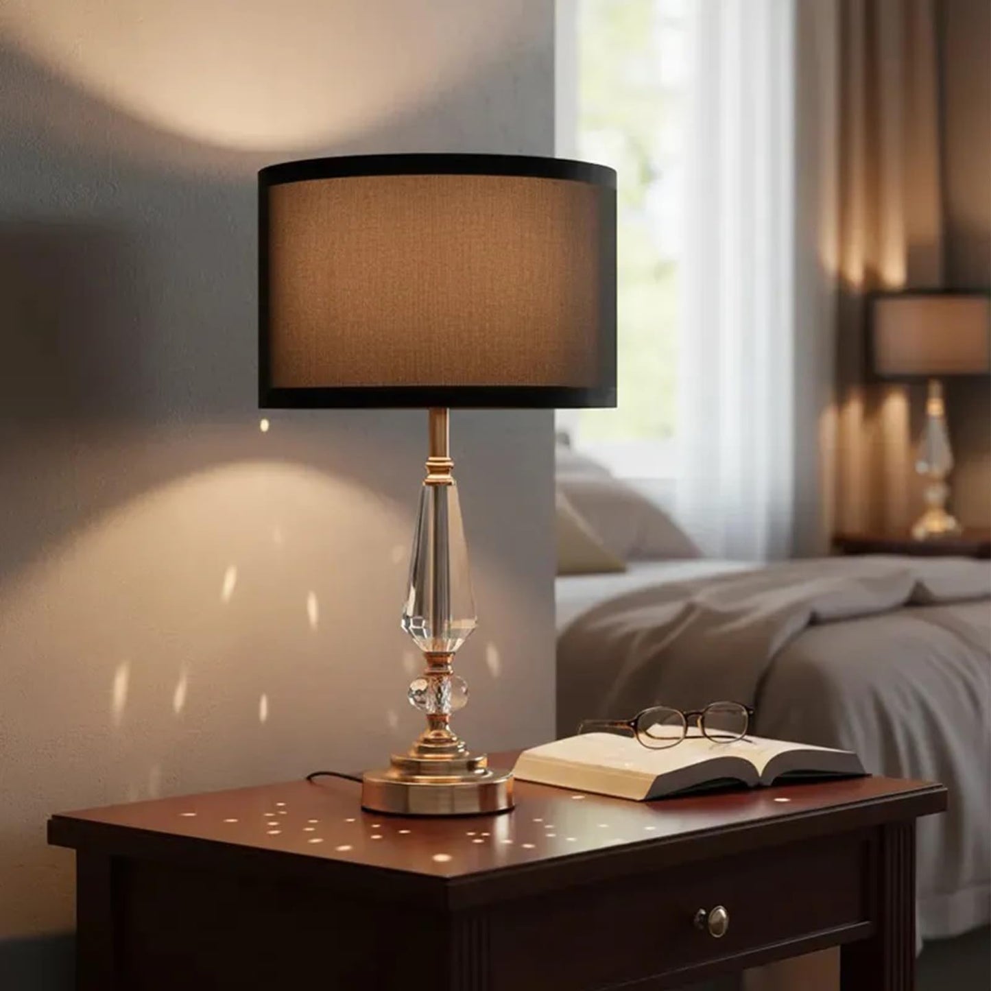 LYJRSMNX Crystal Table Lamp, Multi-Style Bedside Lamp for Bedroom Living Room Office (Crystal Pillar, Table Lamp, Black)