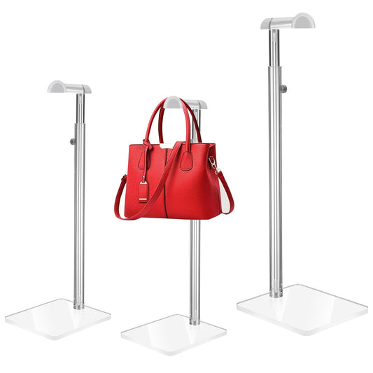 AceOrbit 3 Pcs Acrylic Purses Display Stand 14" to 24" Height Clear Adjustable Handbag Rack Purse Organizer for Closet Table Bag Hanging Stand for Closet Retail Vendor Commercial Store