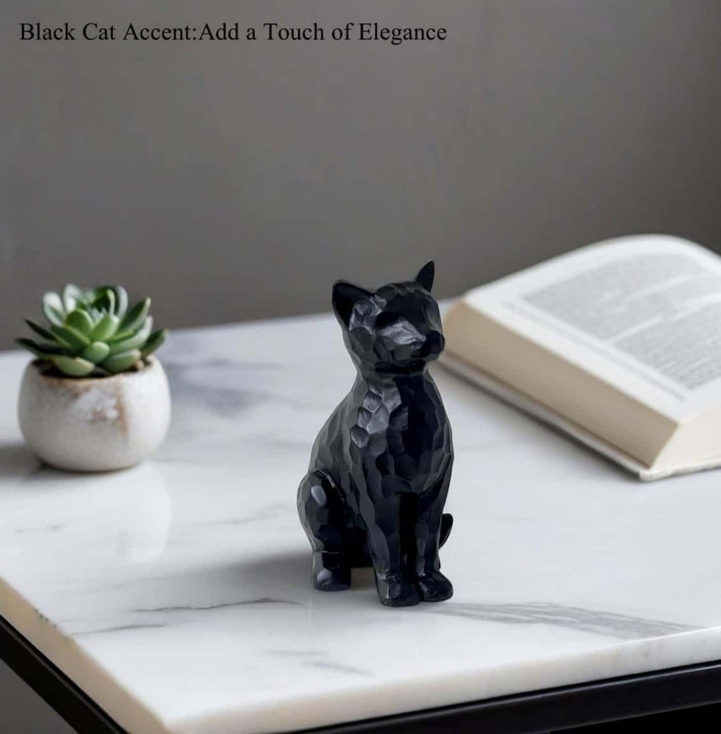 JWT Astyle Black Cat Figurines Statue Home Decor Gifts for Women Cat Lovers ,Colletiable Carved Resin Cat Memorial Gift Knick Knacks for Shelf Desktop Office Decorations