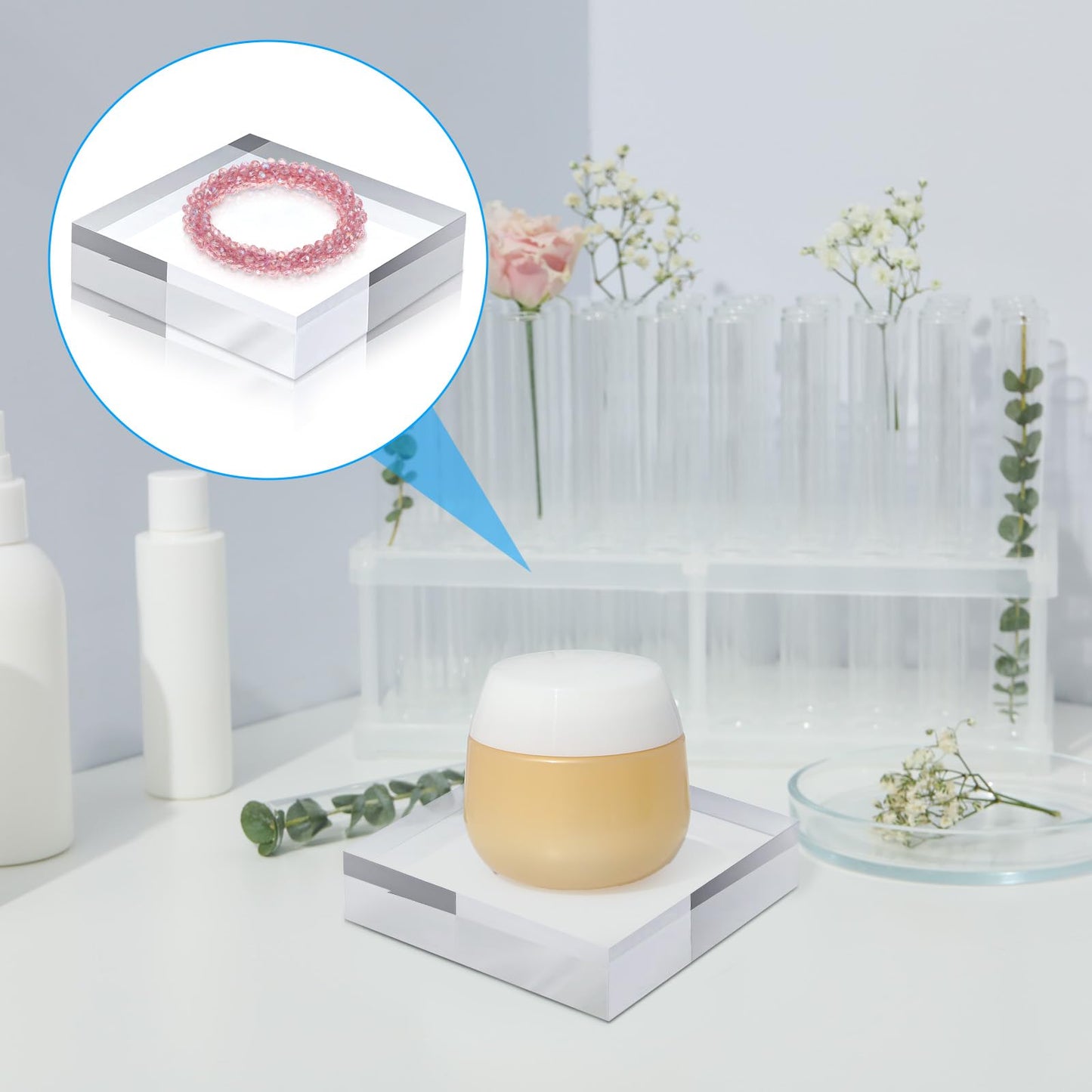 8 Pcs Acrylic Blocks for Display, Clear Solid Square Acrylic Bases Stand