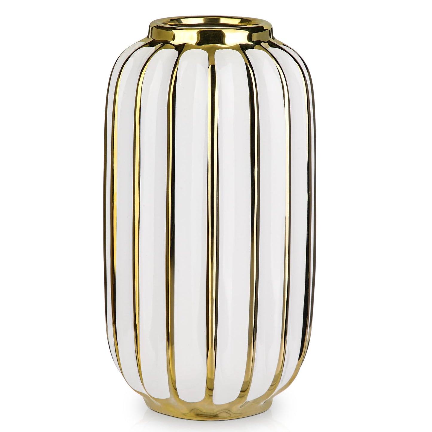 Briful Gold Plated Lantern Ceramic Vase Home Decor Creative Design Porcelain Decorative Flower Vase 11.02'' White Ceramic Vases for Wedding Anniversary Decoration