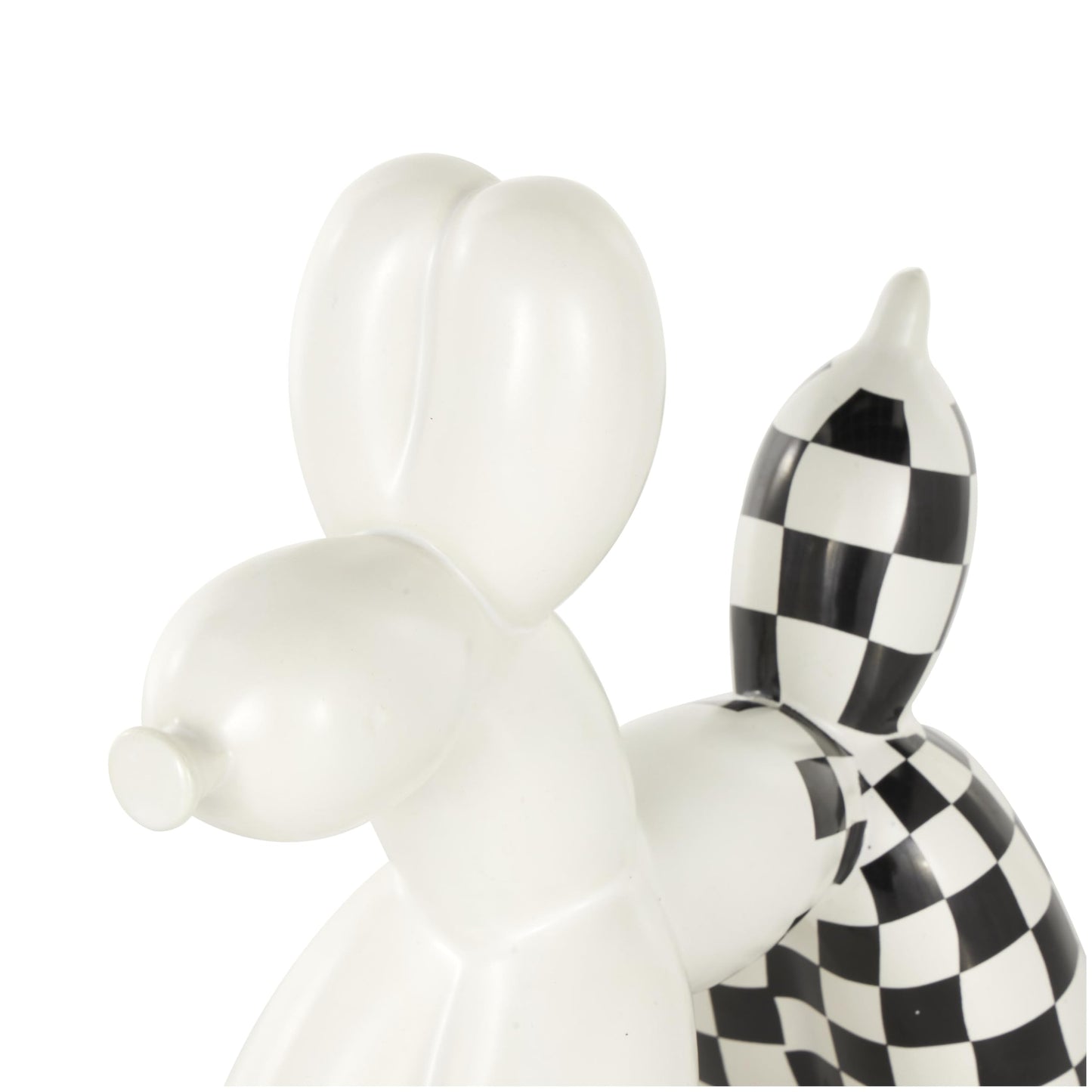 Deco 79 Ceramic Dog Decorative Sculpture Balloon Home Decor Statues with Checkered Accents, Set of 2 Accent Figurines 9", 7"H, White