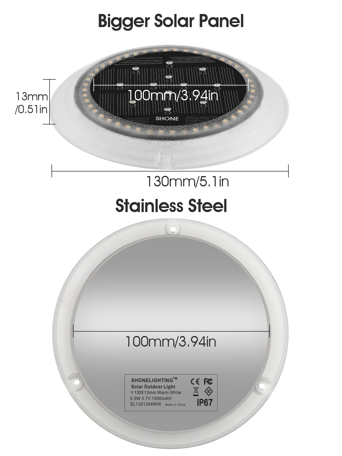 SHONELIGHTING Solar Driveway Lights, Super Bright 48 LED Disc Lights, Flat Low Profile IP67 Ground Lights Easy Install for Deck, Dock, Pathway, Patio, Walkway (Warm White, 6 Pack)
