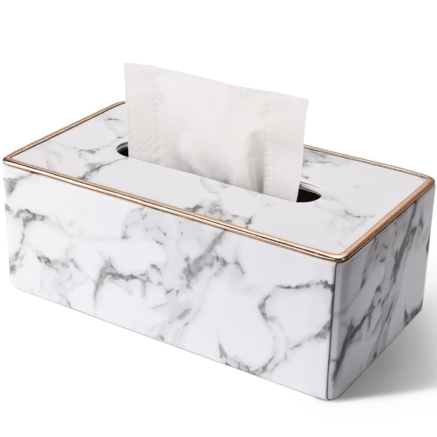 Tissue Box Cover Rectangular, PU Leather Tissue Box Holder for Kleenex, Napkin, Rectangle Tissue Box Covers, Tissue Holder for Bathroom Car Home Decorative 9.84"X5.23"X3.77" - Phnom Penh Marble