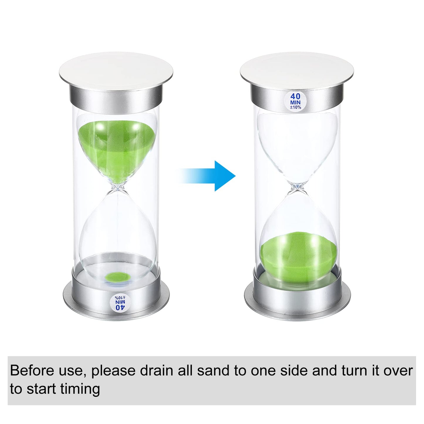 PATIKIL 40 Minute Sand Timer, Sandy Clock with Plastic Cover Count Down Sand Glass for Games, Kitchen, Party Favors DIY Decoration, Green Sands