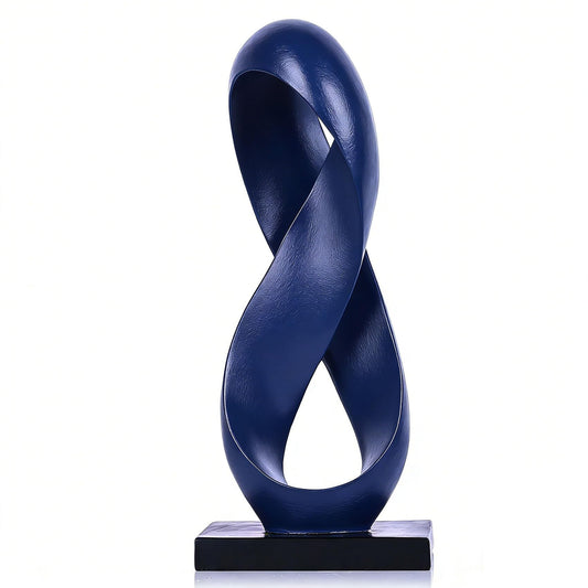 QIANLING 14.6" Tall Abstract Blue Knot Sculpture, Modern Resin Infinity Loop Statue, Modern Tabletop Decor for Coffee Table, Bookshelf, Mantel, Entryway, Living Room Office Accent Centerpiece