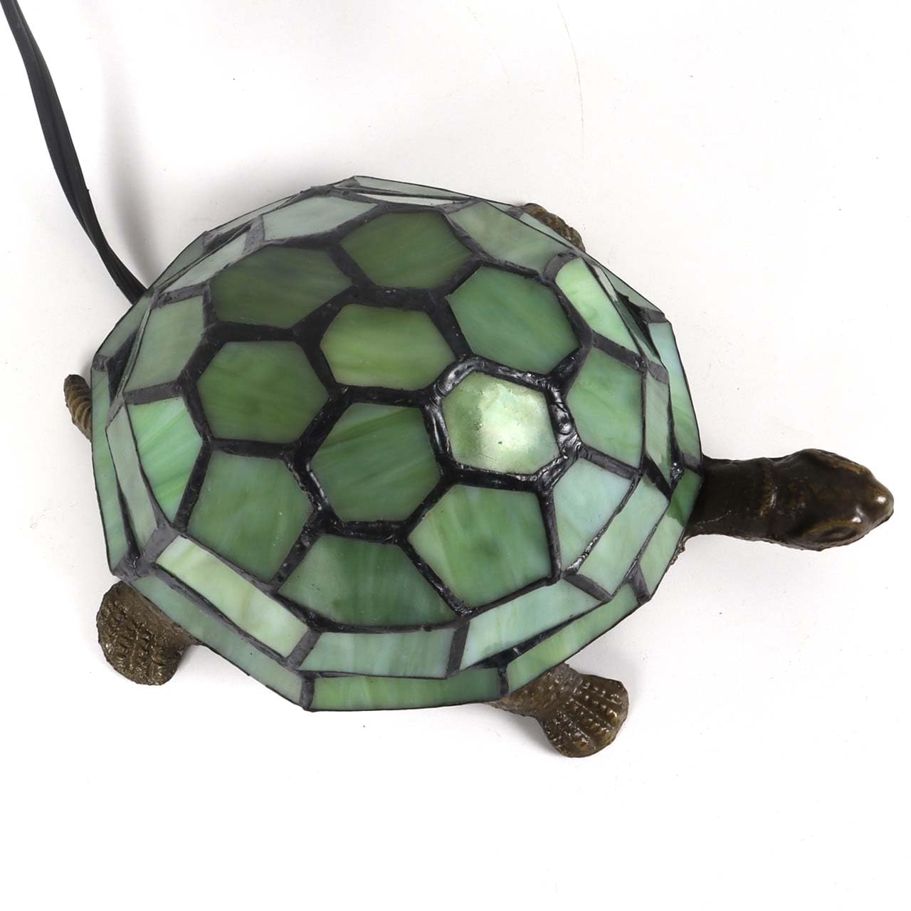 Bieye L10691 Tortoise Tiffany Style Stained Glass Accent Table Lamp Night Light for Bedside Living Room Bedroom (Light Green)