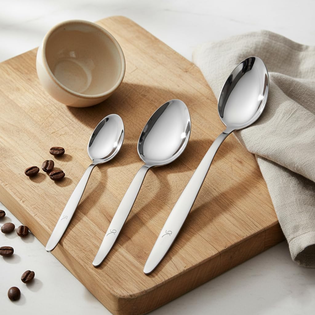 BNAZIND Chef Kunz Spoon |3-Pack| 18/10 Stainless Steel Solid Serving Spoon Set | Cooking Spoons for Basting, Plating, Quenelle (Extra Large Medium and Small, Kunz Regular spoon set (3 piece)