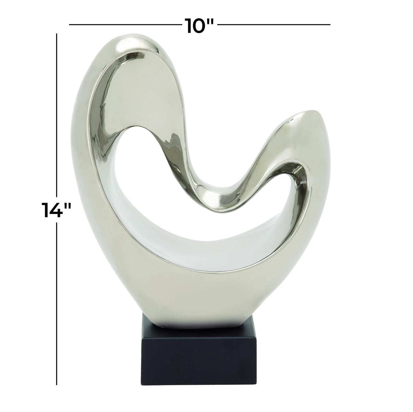 Deco 79 Polystone Abstract Decorative Sculpture Heart Home Decor Statue with Black Base, Accent Figurine 10" x 5" x 14", Silver