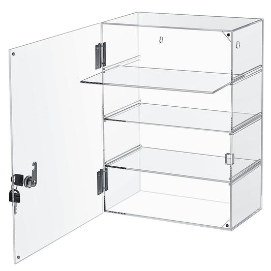 Barydat Acrylic Display Case with Lock Key Countertop Display Case Clear Showcase Display Cabinet Multi Functional Safe Storage Box for Retail Store (Removable 4 Tier,11.8 x 5.9 x 15.7 Inch)