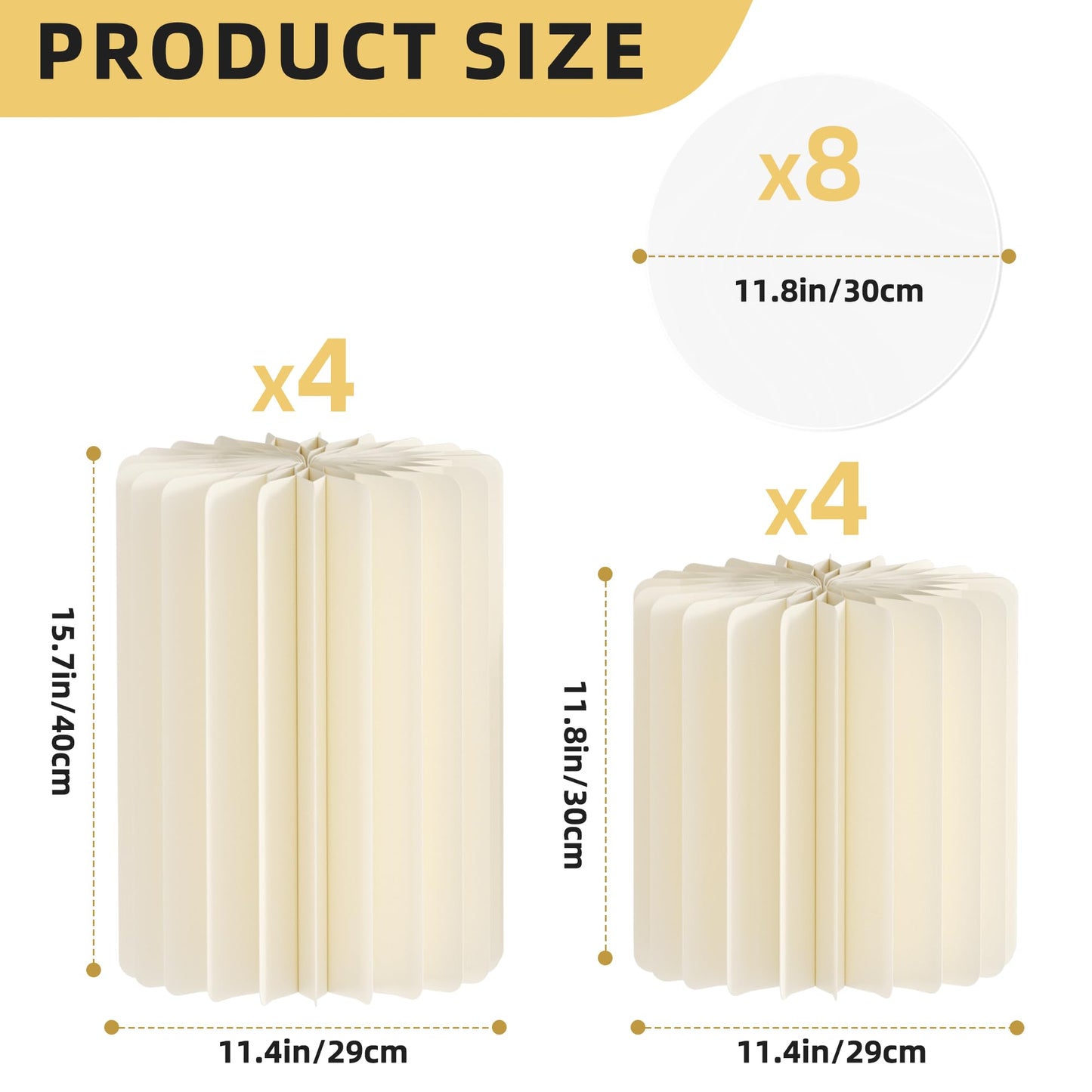 Urban Deco Cylinder Stands for Party, 8PCS Cake Pedestal Stands for Parties, Foldable Cardboard Pillars with Acrylic Disc, Cilindros para Fiestas Redondos Blancos for Birthday Wedding Decor, White