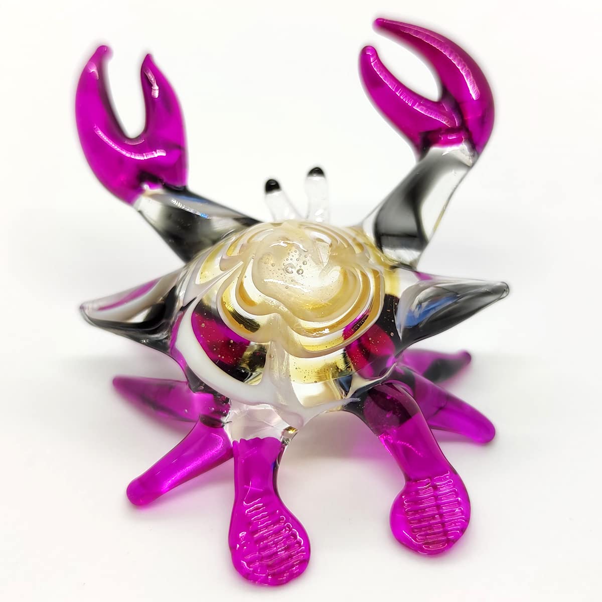 Sansukjai Crab Tiny Miniature Figurines Hand Blown Glass Art Beach Animals Collectible Gift Home Decorate (Orange Purple)