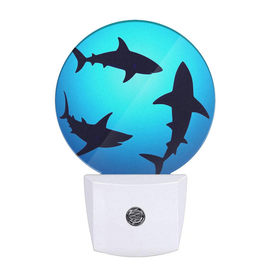 EKOBLA Floating Sharks Night Light, Summer Sea Beach Night Lights Plug into Wall with Dusk to Dawn Sensor, Coastal Nautical Nightlights for Bathroom and Bedroom
