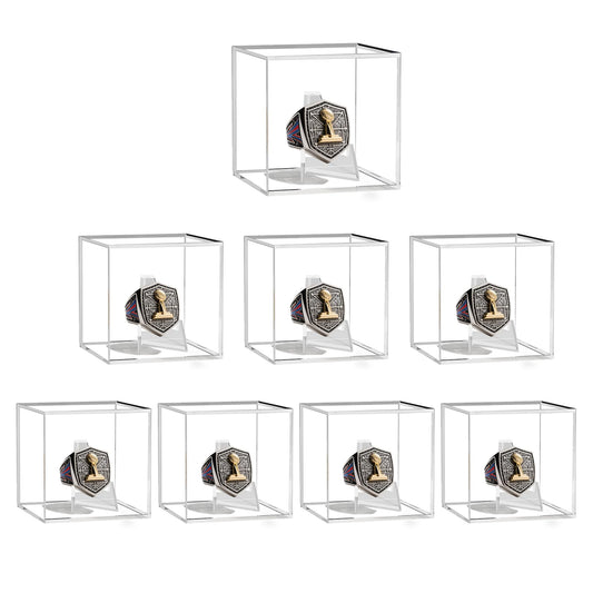 8 Pack Championship Ring Display Case with Stand, 2.5" Square Clear Acrylic Holder for Sports Rings, Memorabilia Showcase for Championship Ring