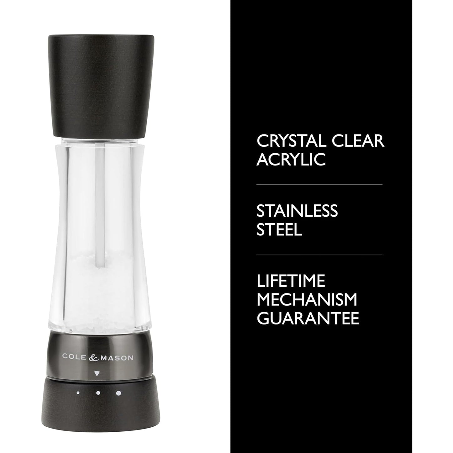 Cole & Mason Derwent Salt Mill - Gourmet Precision Salt Grinder - Refillable Seasoning and Spice Tools - Adjustable Seat, Himalayan and Kosher Salt Grinder Settings - Dark Wood