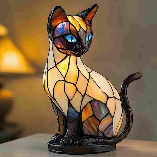 Yevheniy Cat Lamp, Cats Series Art Night Light, Stained Animal Lamps, 3D Cute Pet Vintage Home Decor, Retro Stained Resin Tabletop LED Night Light, Fun Gift for Cat Lover (A)