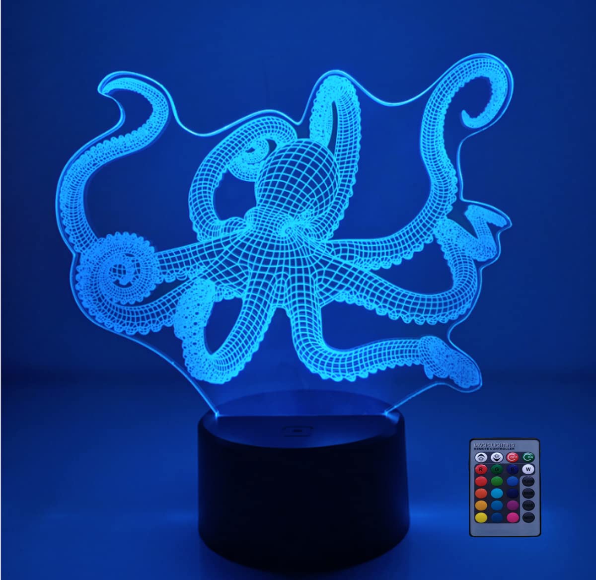 YTDZLTD Optical Illusion 3D Octopus Night Light 16 Colors Changing USB Powered Remote Control Touch Switch Decor Lamp LED Table Desk Lamp