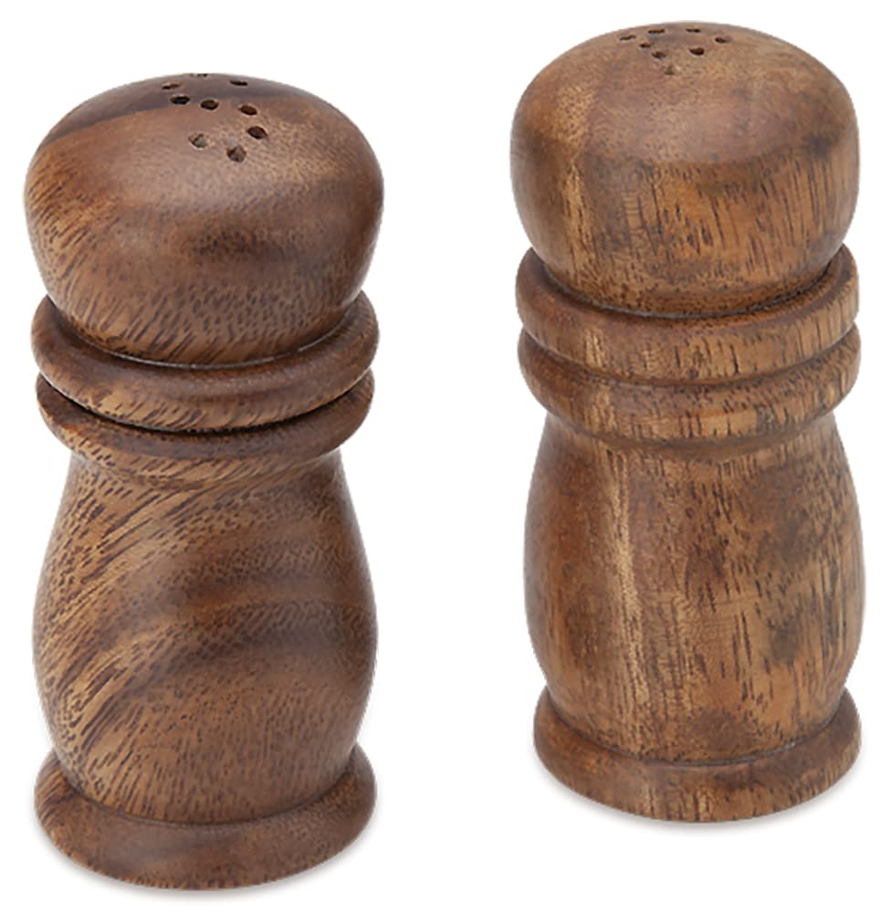 Pacific Merchants Acaciaware Salt and Pepper Set Tied with Raffia, 4-Inch