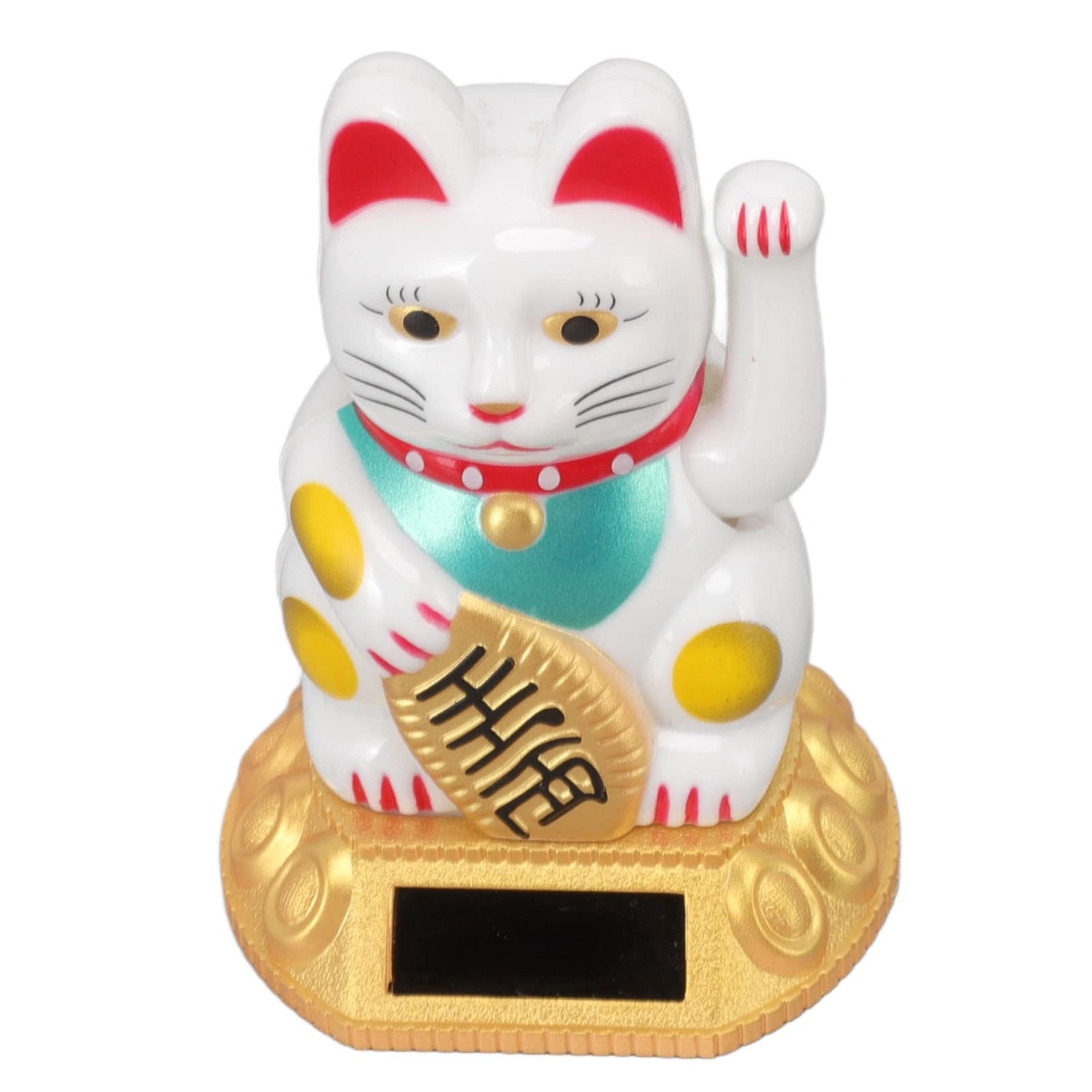 Tiiyee Chinese Lucky Cat, Waving Arm Maneki Neko Figurine Solar Powered Fortune Beckoning Cat Statue Decorations for Feng Shui Welcoming Home Car Business Openings Front Desk Ornaments (White)
