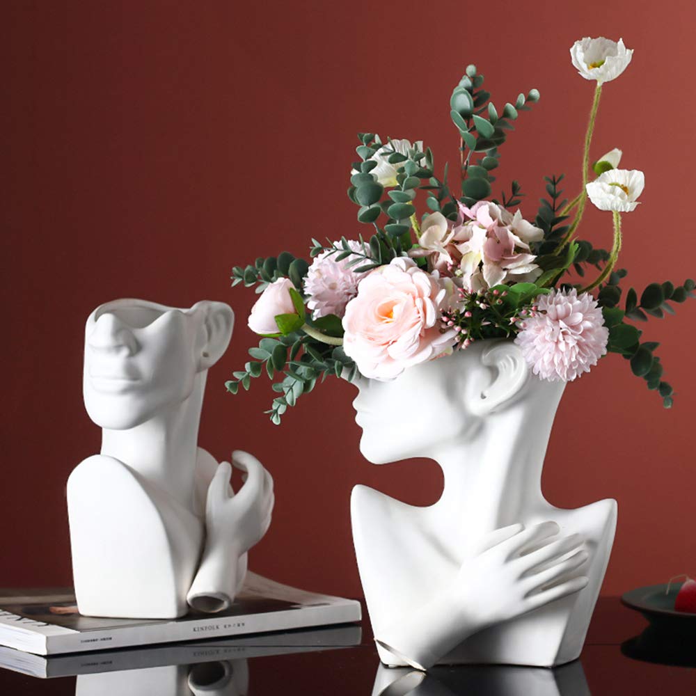 KatoonX Ceramic Head Face Flower Vase for Statue Home Decoration (Matte White)
