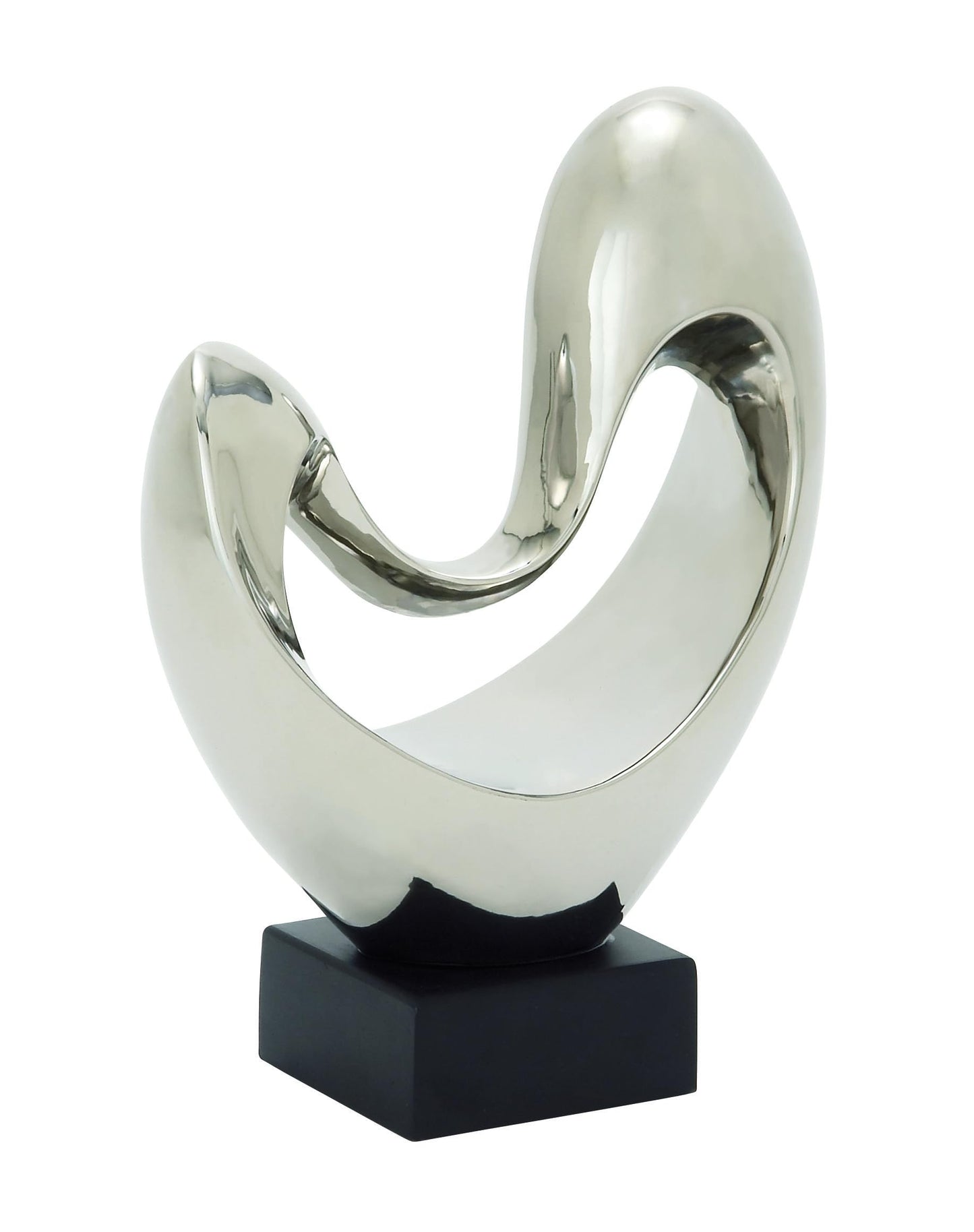 Deco 79 Polystone Abstract Decorative Sculpture Heart Home Decor Statue with Black Base, Accent Figurine 10" x 5" x 14", Silver