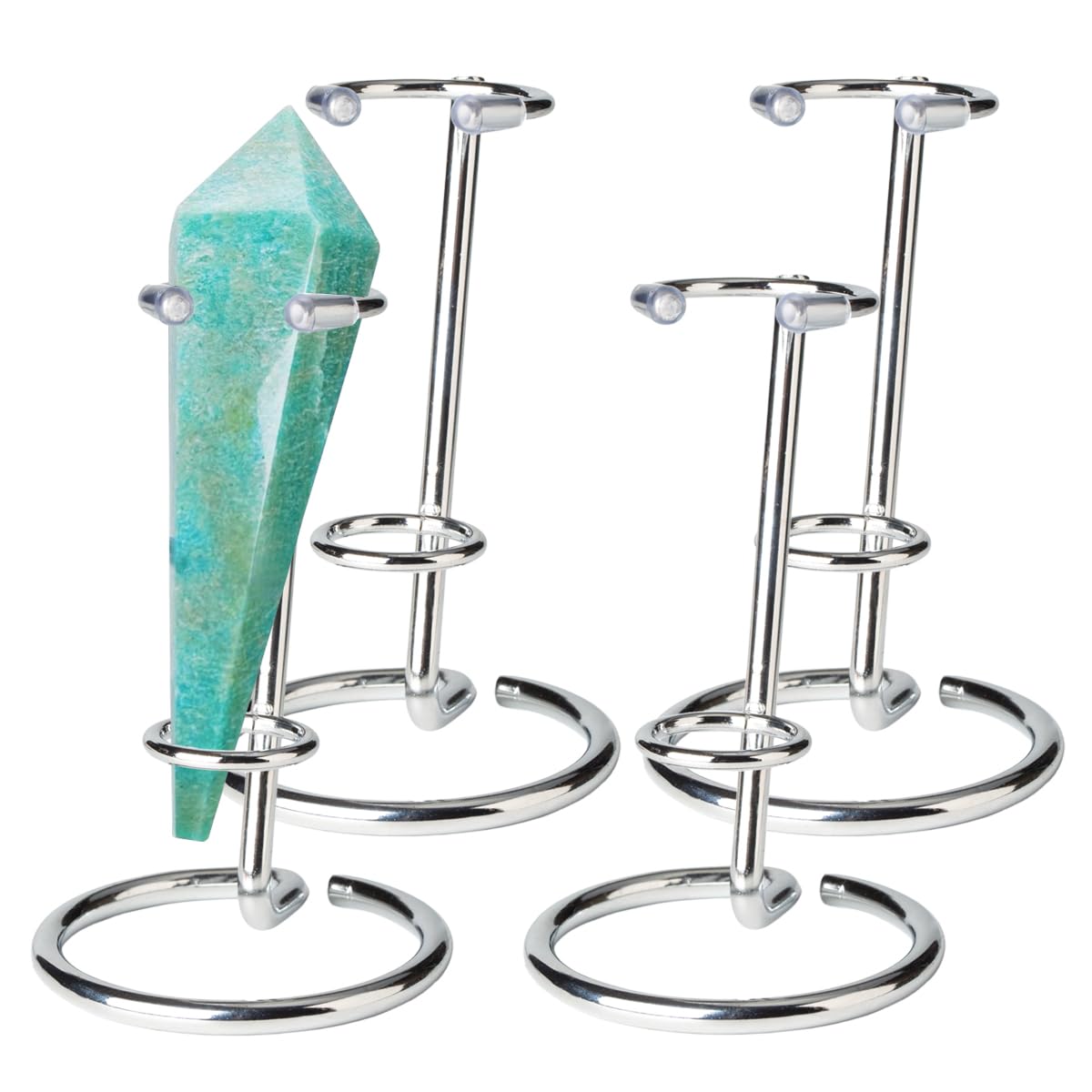 Gimvanic 4 Pcs Crystal Wand Stand, 2.36" L X 2.36" W X 2.6" H In Mineral Display Stand, Small Iron Crystal Stands for Display (Silver, small)