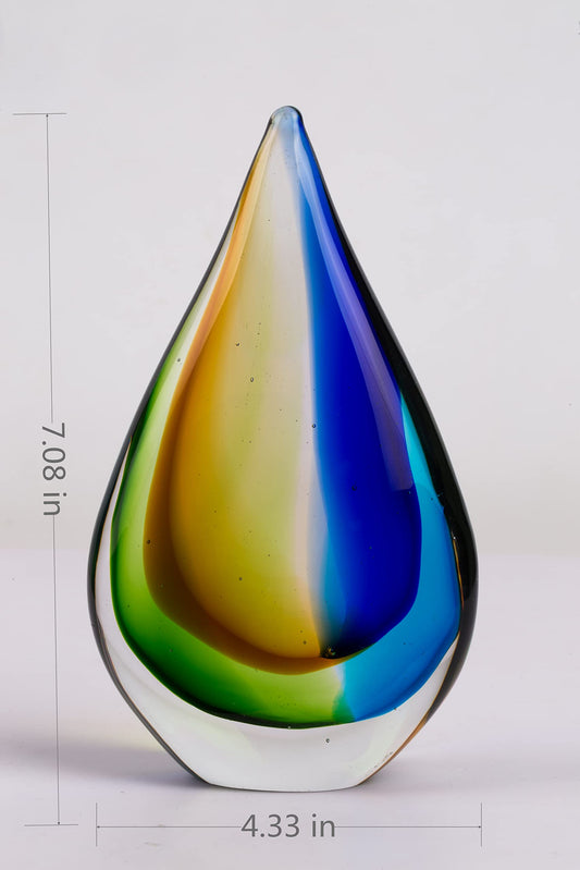 Yao Yuan Hand-Blown Glass Sculpture Murano-Style Decor Statue and Figurine Wonderful Gift, Blue and Green Color