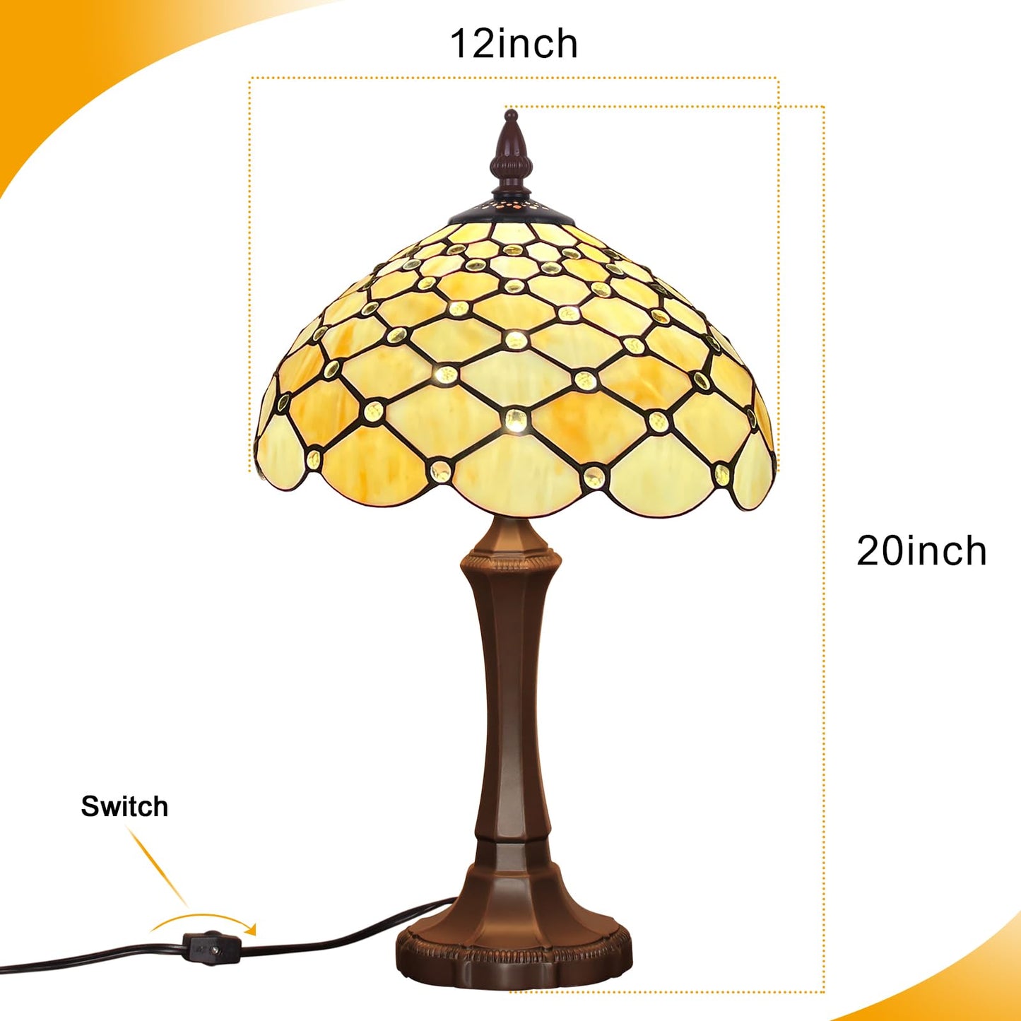 Capulina Tiffany Lamp Yellow Beads Stained Glass Table Lamp 12x12x19 Inches