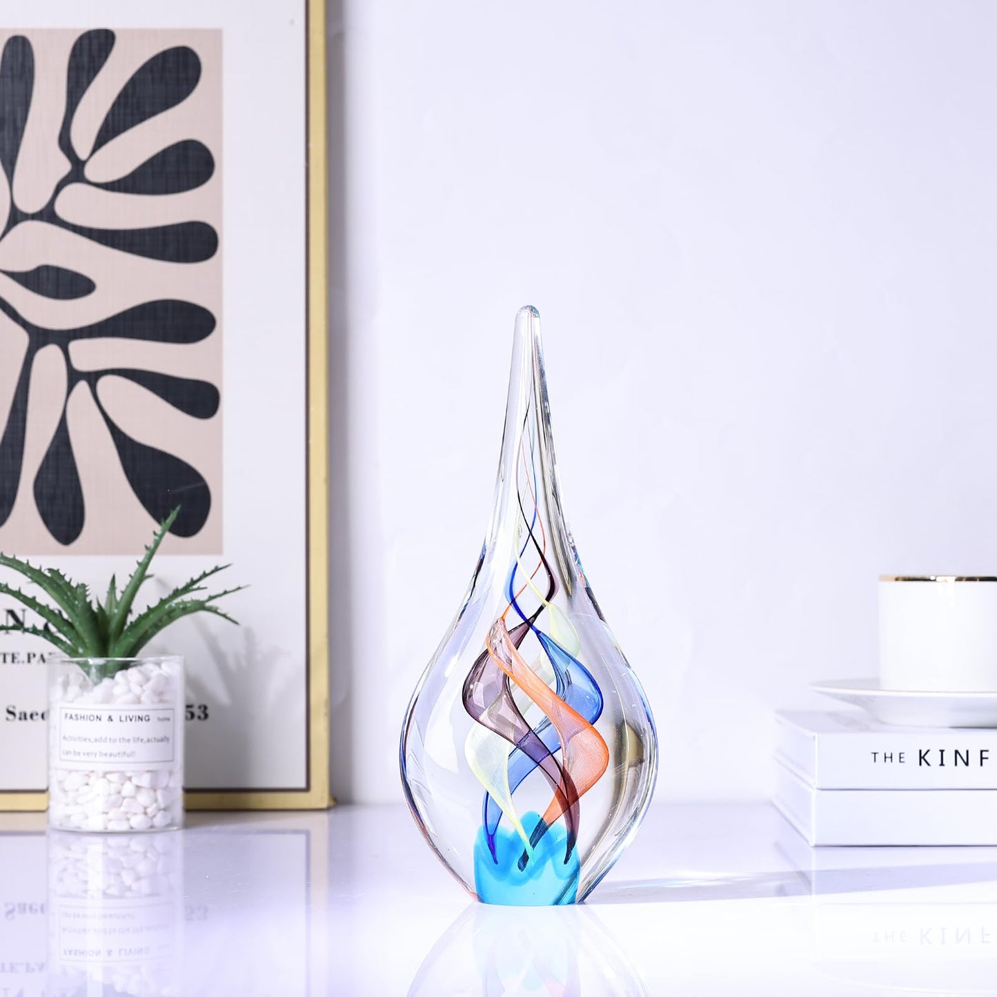 Hand Blown Glass Sculpture, Unique Mediterranean Style Decor, Glass Figurine with Crystal-Like Finish, Decorative Paperweights for Office Desk, Living Room, Bedroom, Cabinets (Red, Blue and Yellow)