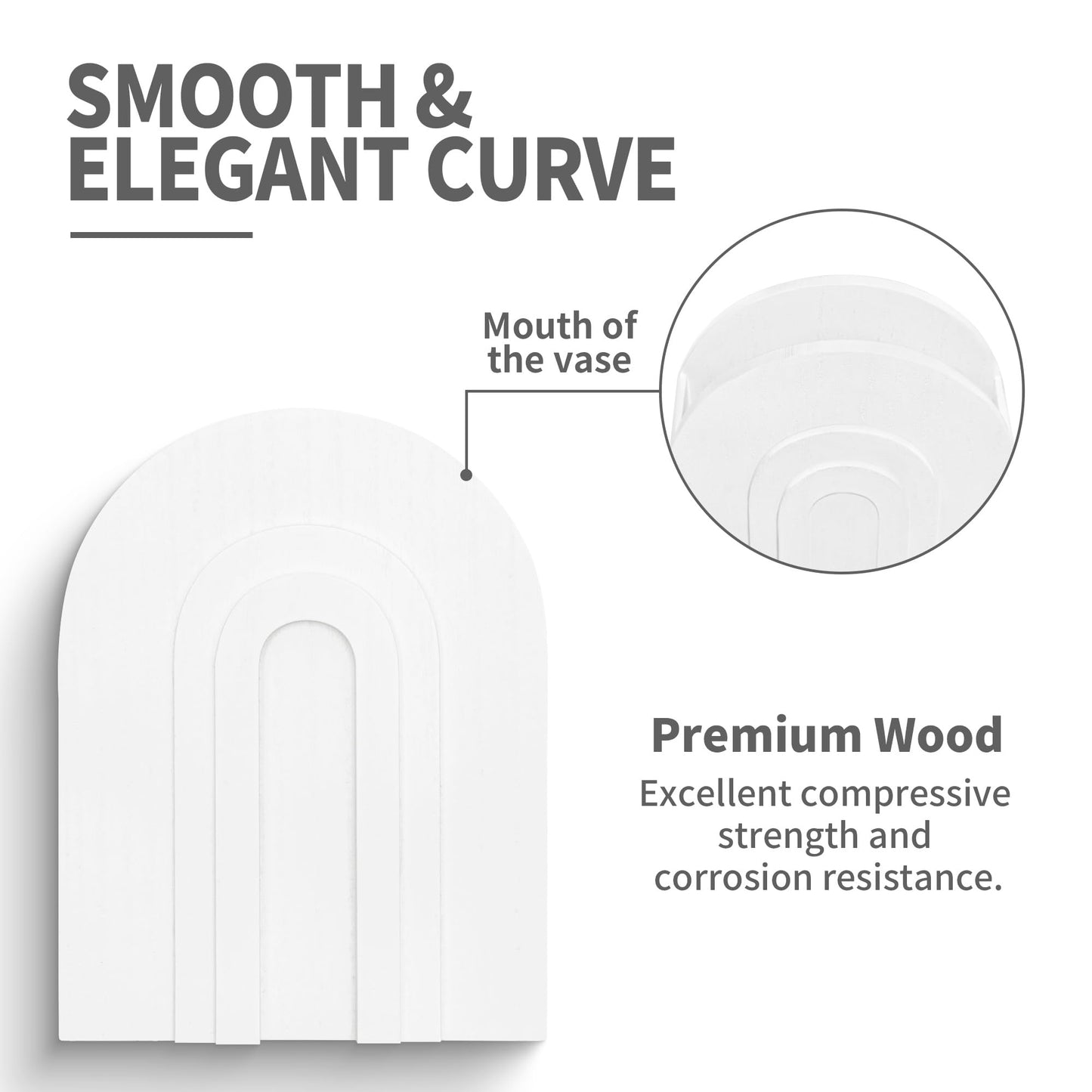 2 Pack White Wooden Wall Vase for Pampas Grass & Dried Flowers, Modern Farmhouse Decor for Bathroom Wall Decor, Rustic Wall Plant