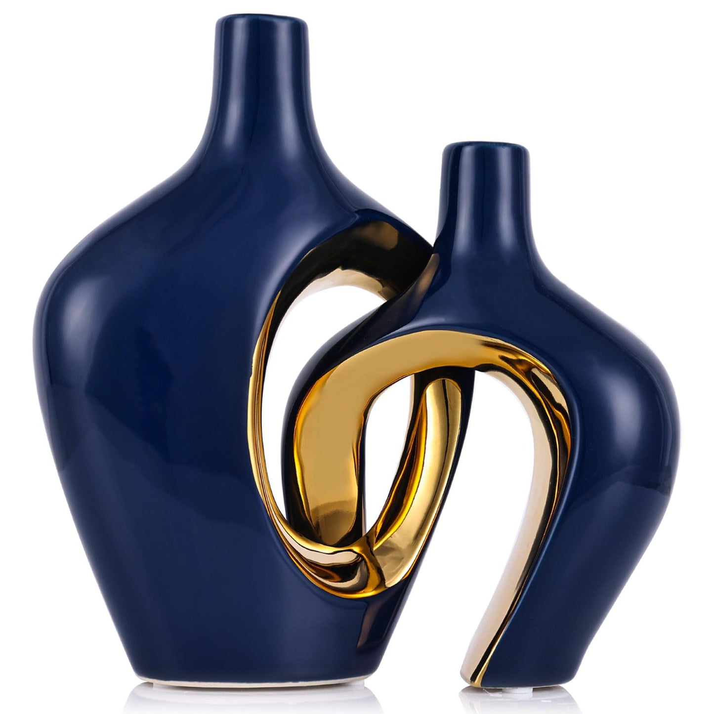Blue Hollow Ceramic Vases Set of 2 - Modern Nordic Boho ins Style Vases for Decor, Decorative Pampas Grass Flower Vases for Wedding, Living Room, Office, Entrance, Dining Table Decor Centerpieces