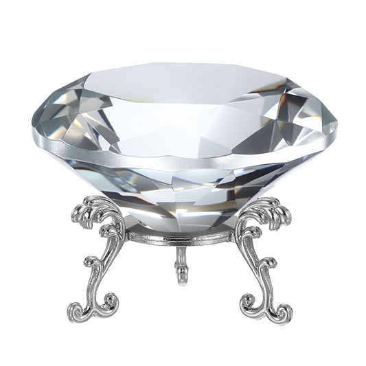 PATIKIL Diamond Crystal Paperweight, 80mm / 3.15" Crystal Paperweight Paper Weight with Silver 19 Metal Base for Home Office Desktop Table Decor Wedding Party Ornaments, Clear